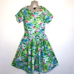 Rare Bernie Dexter Joy Dress Water Lily Pinup Green Retro Vintage